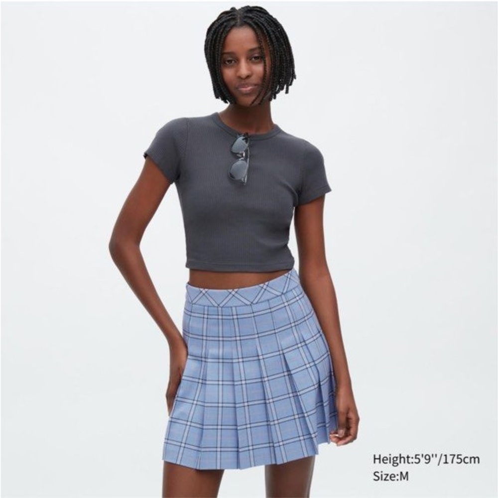 UNIQLO Blue Plaid Pleated Mini Skirt Size S Preppy Y2K Tennis - Picture 10 of 11